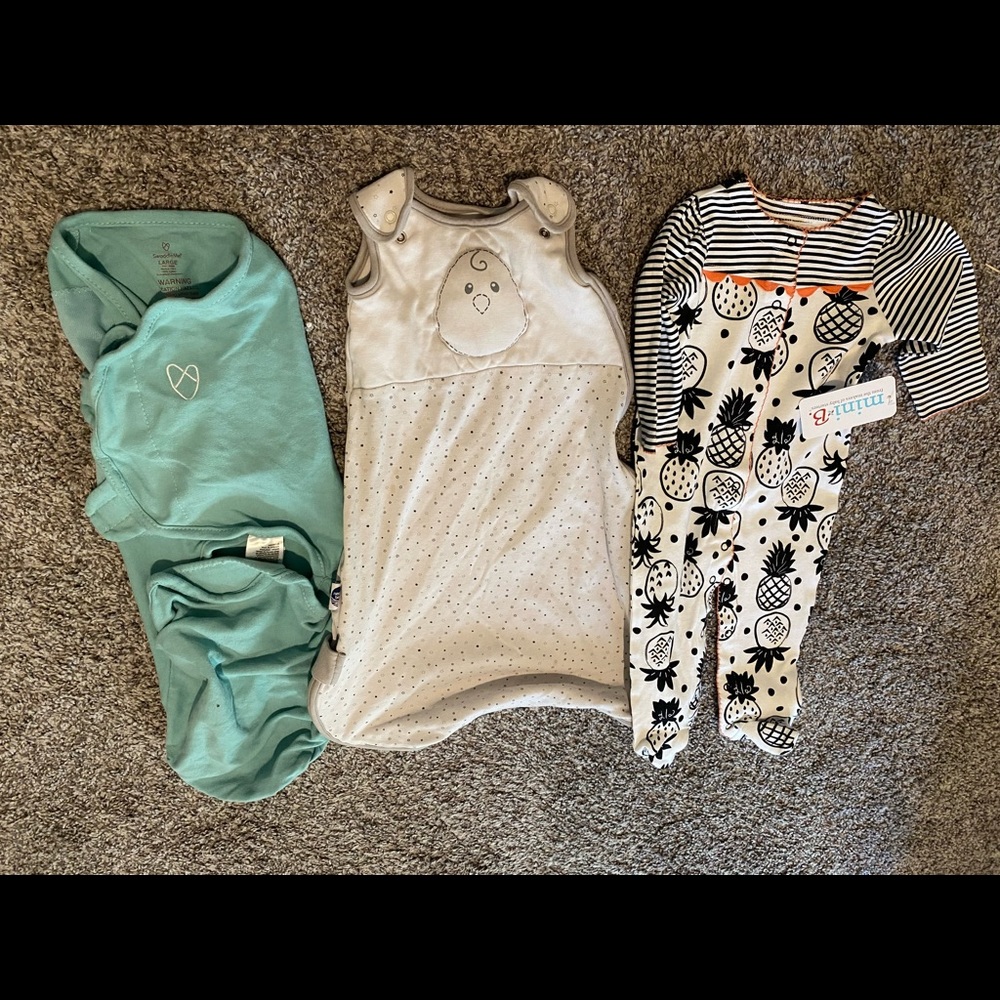 Swaddle me, nested bean, and onesie